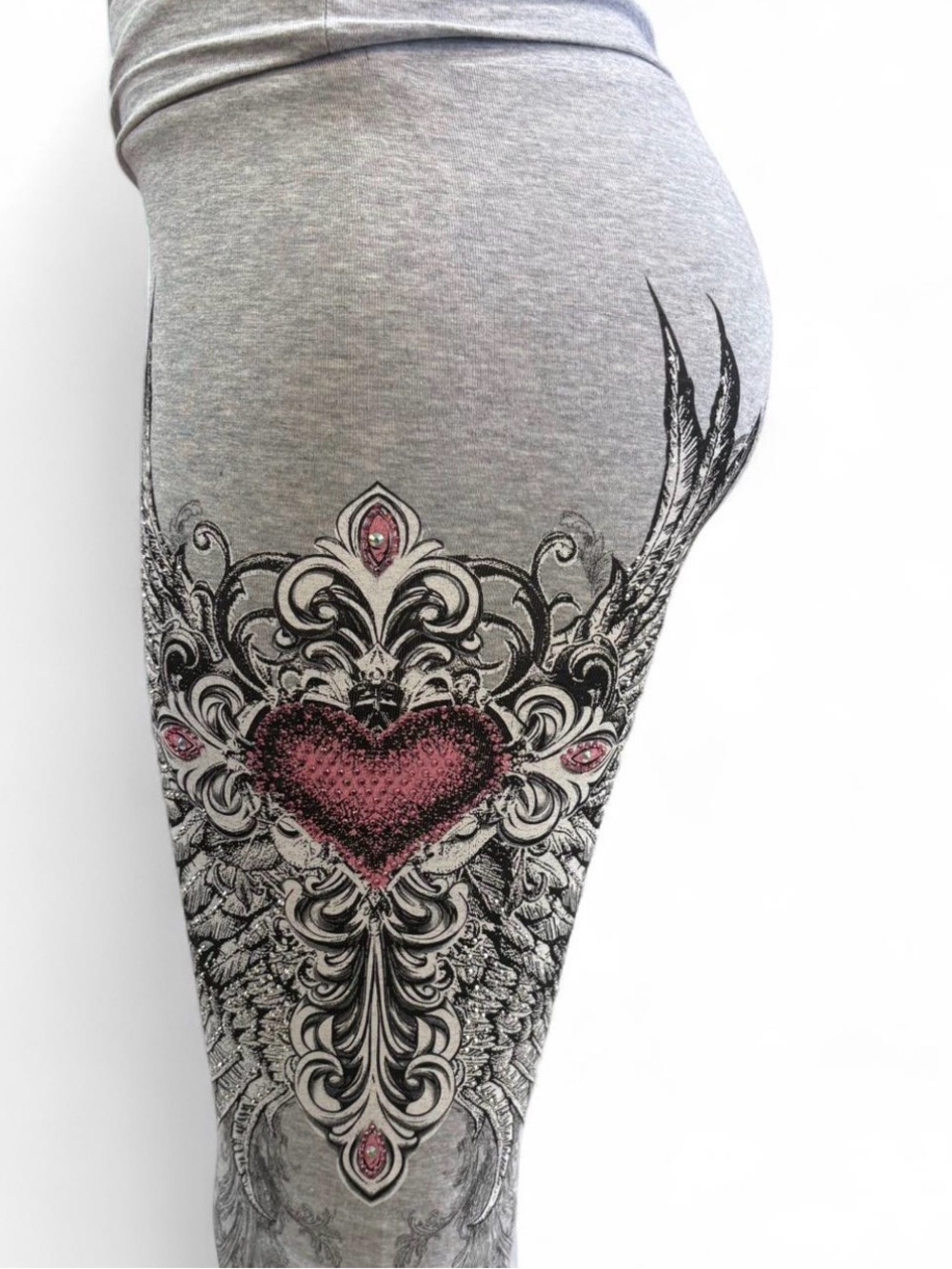 Gray Maternity Leggings with Pink Heart Accent
